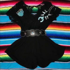 black open back romper